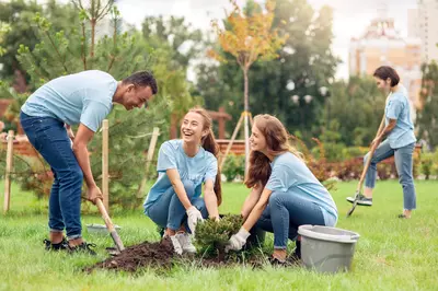 people having fun gardening together