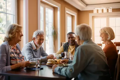 elderly people sitting at a table