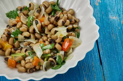 bowl of black eyed peas and vegetables